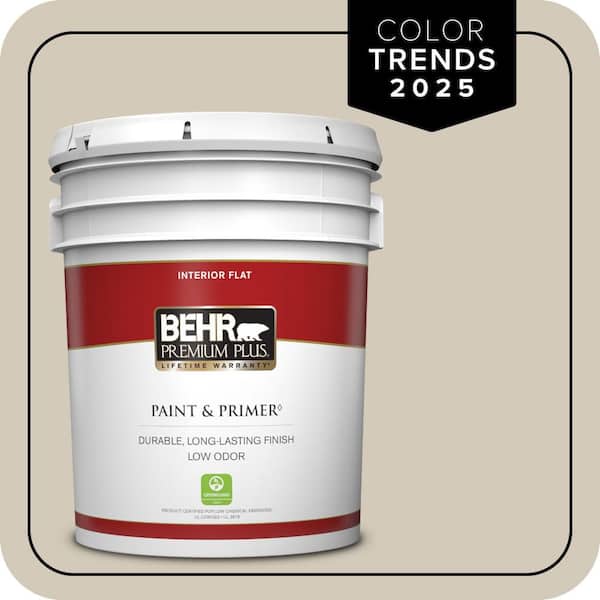 BEHR PREMIUM PLUS 5 gal. Designer Collection #DC-010 Even Better Beige Flat Low Odor Interior Paint & Primer