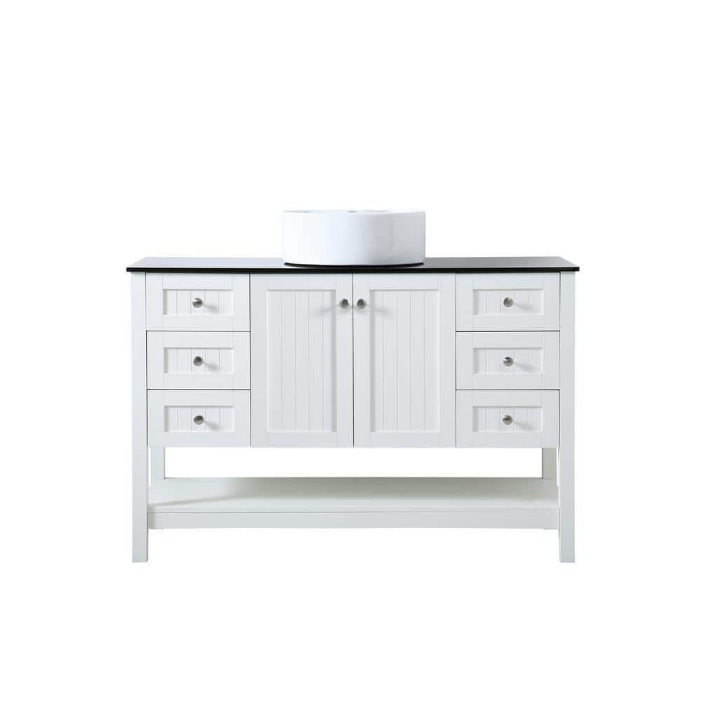 Simply Living 48 in. W x 18.875 in. D x 38 in. H Bath Vanity in White with Black Tempered Glass Top