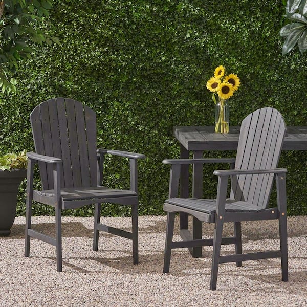 Outdoor Weather Resistant Acacia Wood Dark Gray Adirondack Dining Chairs Set of 2 for Patio and Backyard