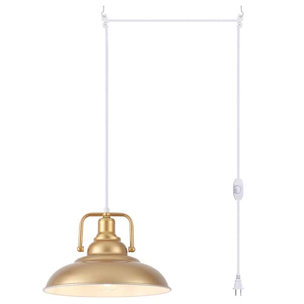 LWYTJO 60-Watt 1-Light Gold Modern Plug-In Metal Hanging Pendant Light with Integrated Switch
