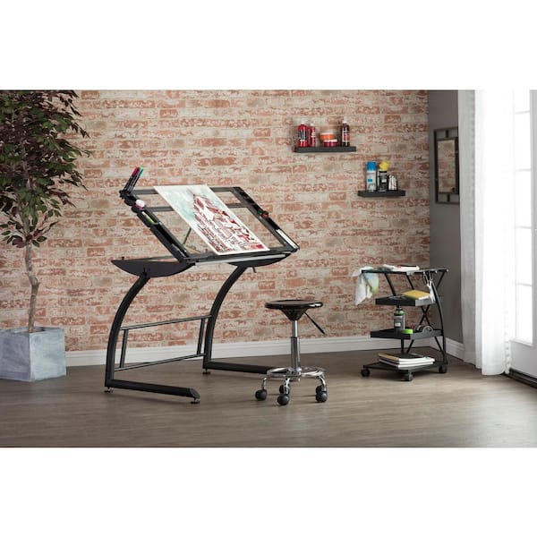 Triflex 40.75 in. W Metal and Glass Craft, Art, Drafting Table with Adjustable Height and Tilt, Sit to Stand Desk, Black