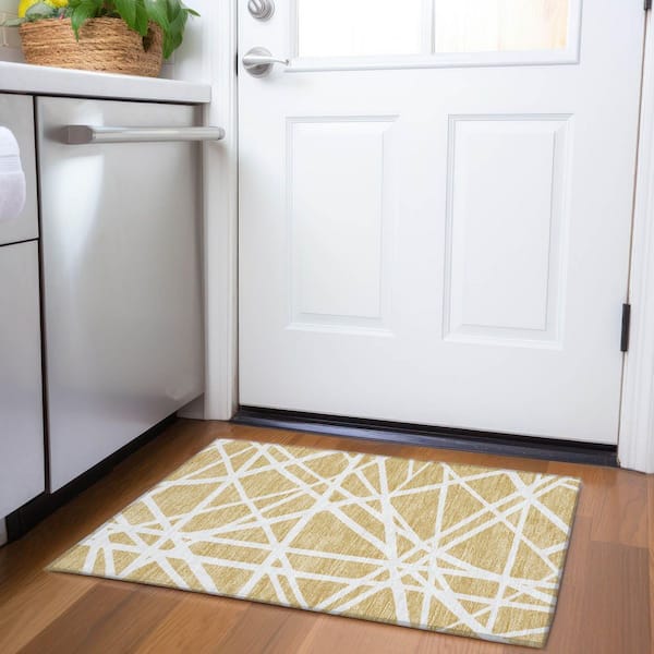Mayfield Premium Machine Washable Abstract AMF1040 Gold 2 ft. x 3 ft. Area Rug