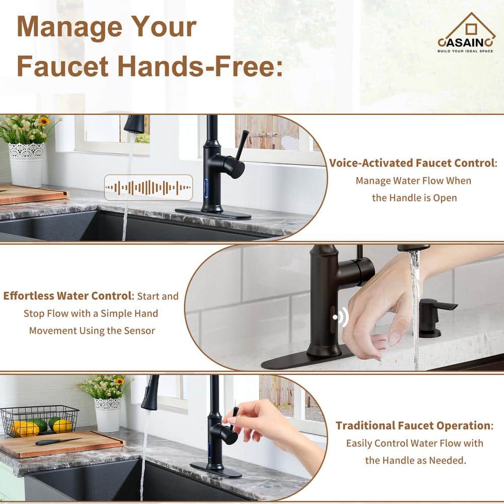 Matte Black Stainless Steel Touchless Pull-Down Sprayer Kitchen Faucet