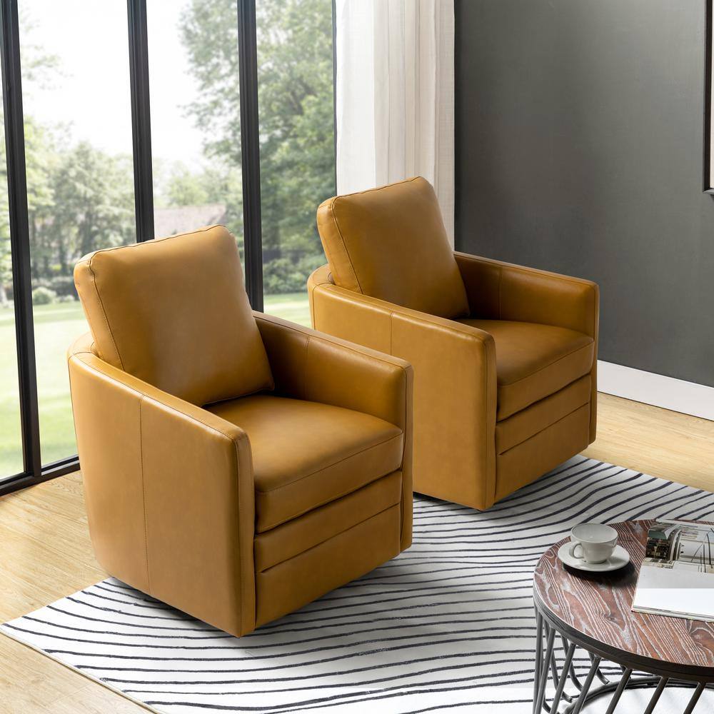 JAYDEN CREATION Denver Mustard Swivel Chair with a Swivel Base Set of 2 ...