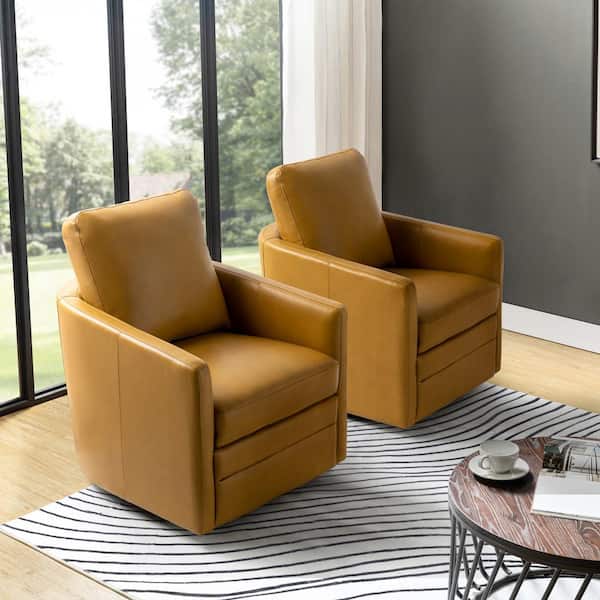 JAYDEN CREATION Denver Mustard Swivel Chair with a Swivel Base Set of 2