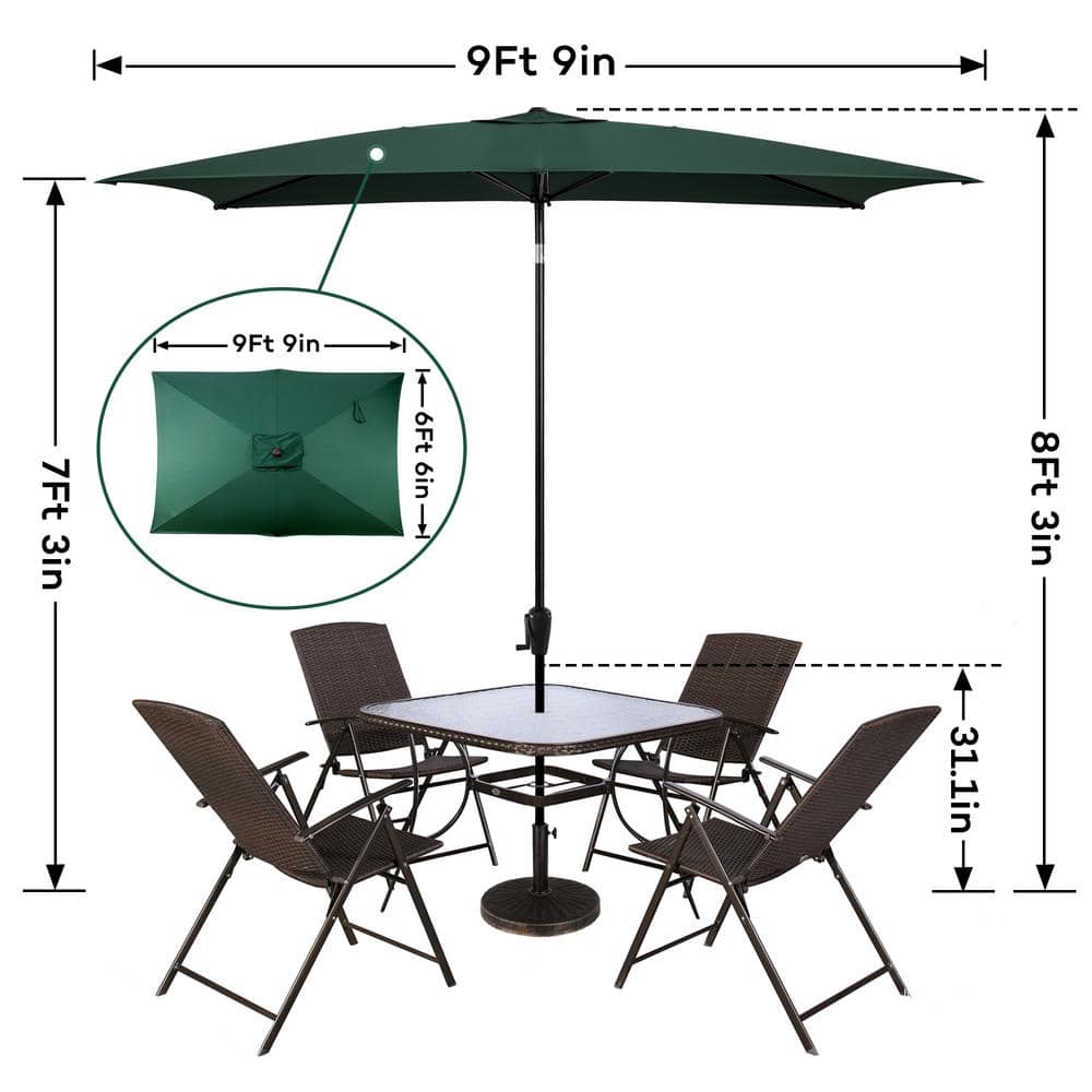 Hunter Green Rectangular Steel Market Patio Umbrella with Tilt and Crank