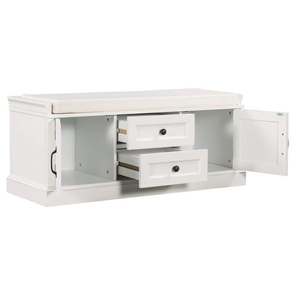 URTR White Storage Bench With Removable Cushion Shoe Bench With 2   White Dining Benches T 01230 K 64 1000 