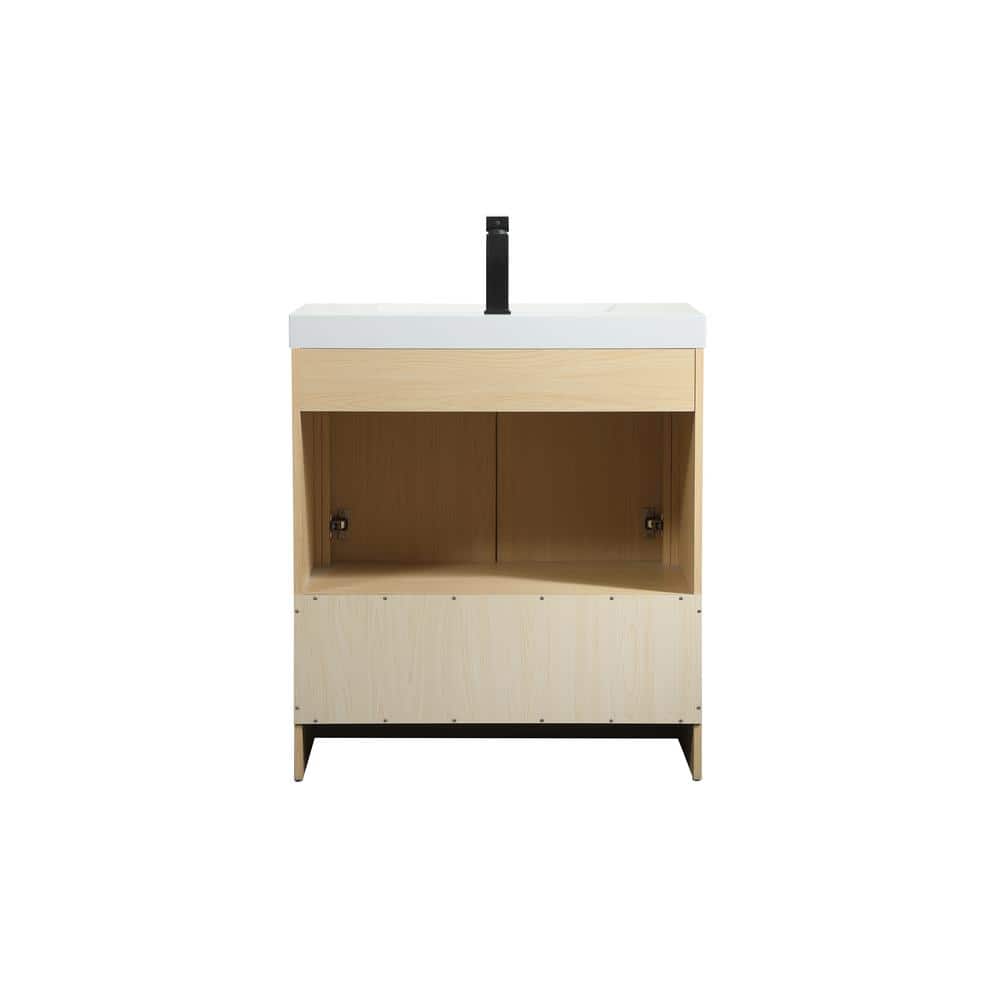 Maple and White Resin Single Bathroom Vanity with Black Handles