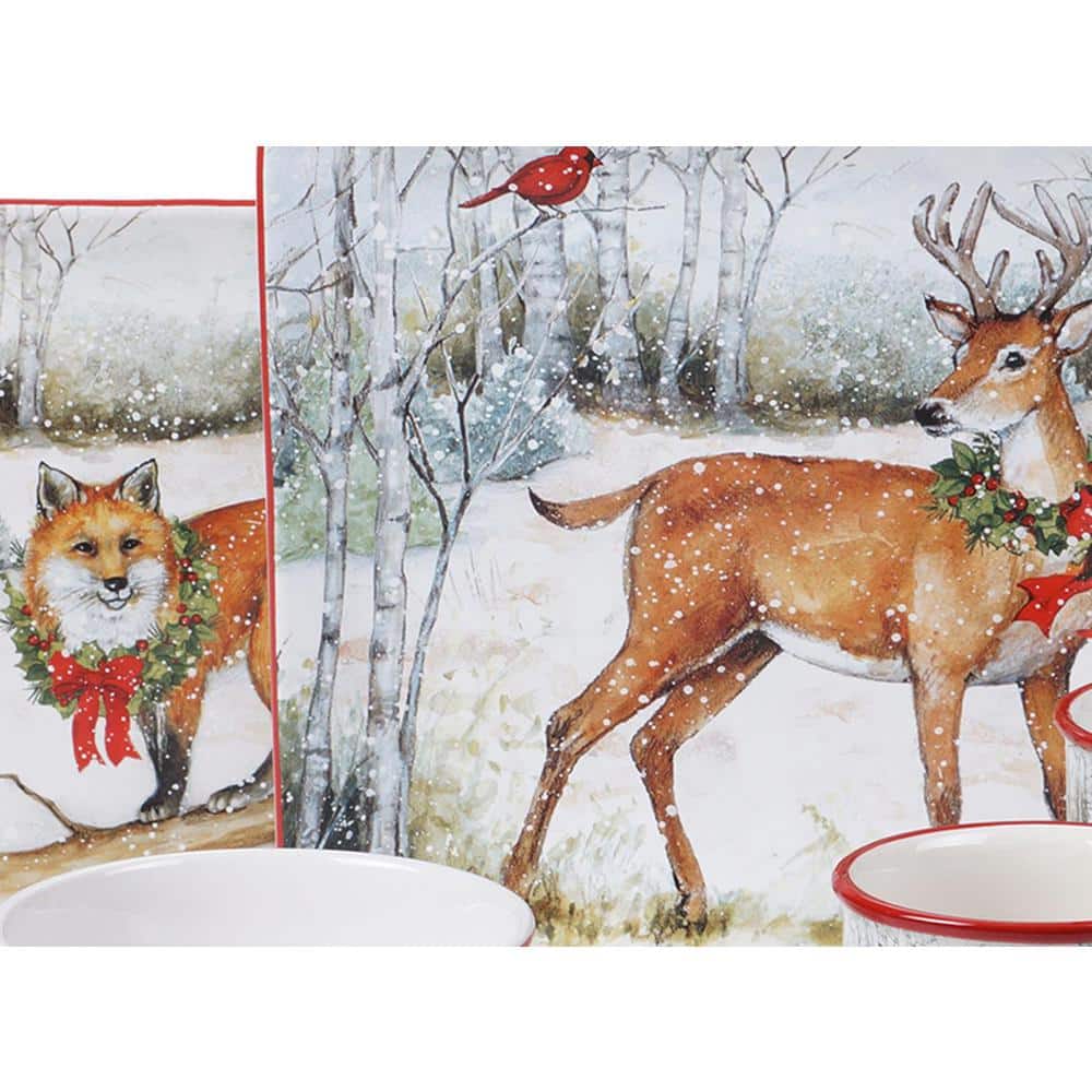 Winter Forest Ceramic Holiday Dinnerware Set, Service for 4