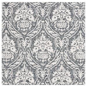 Abstract Ivory/Navy 6 ft. x 6 ft. Damask Square Area Rug