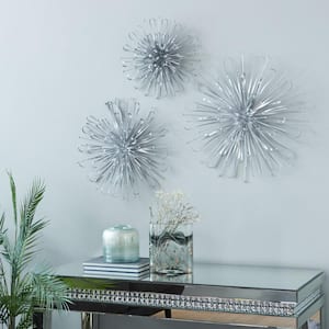 Metal Silver Starburst Wall Decor with Orb Detailing (Set of 3)