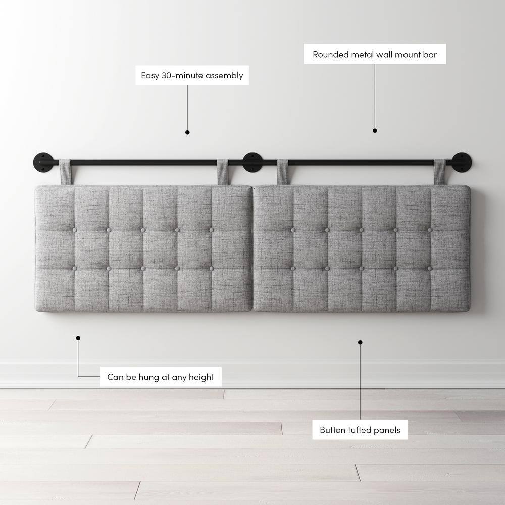 King Size Grey Tufted Upholstered Floating Headboard