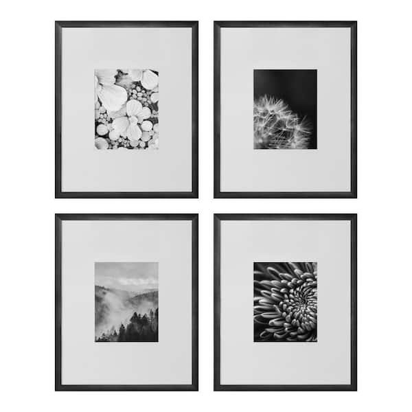 16" x 20" Matted to 8" x 10" Black Gallery Wall Picture Frame (Set of 4)