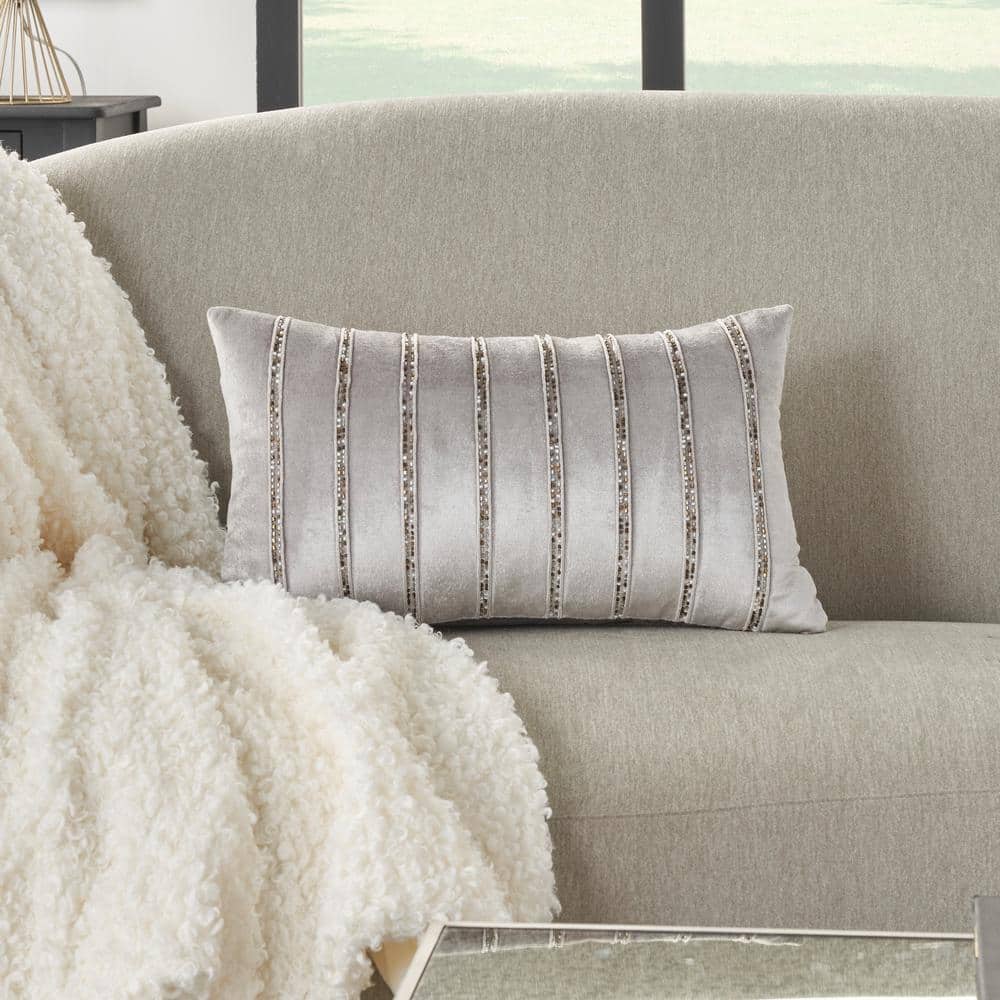 Light Gray Beaded Stripes Lumbar Throw Pillow