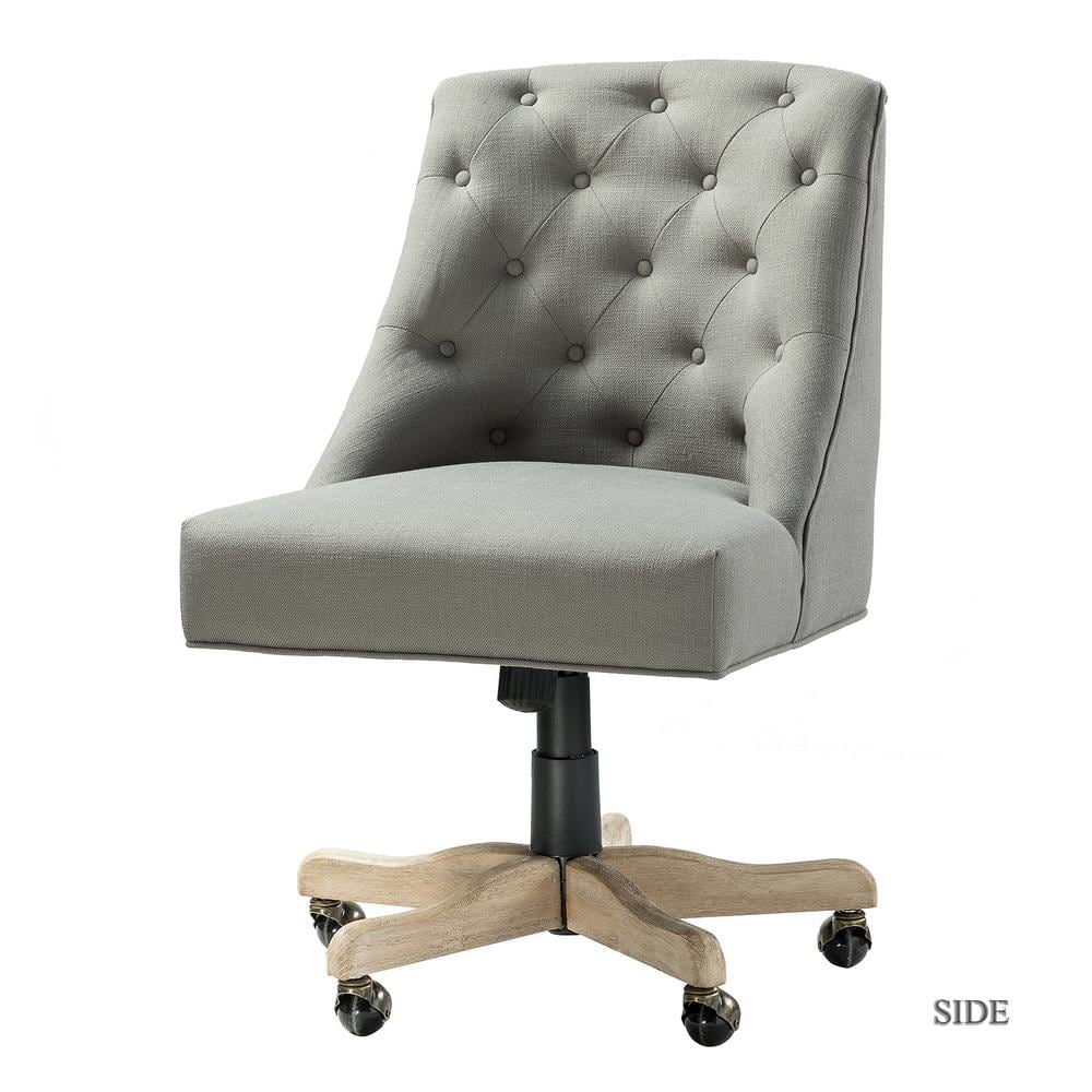 JAYDEN CREATION Jovita Grey Button-Tufted Upholstered 17.5 in.-21.5 in.  Adjustable Height Swivel Task Chair with Solid Wood OFM0021-GREY - The Home  