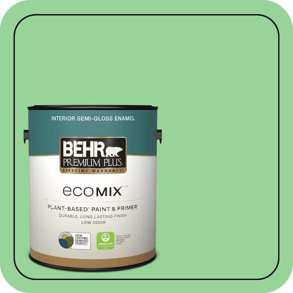 1 gal. #P390-4 Young Green Semi-Gloss Enamel EcoMix Plant-Based Interior Paint & Primer
