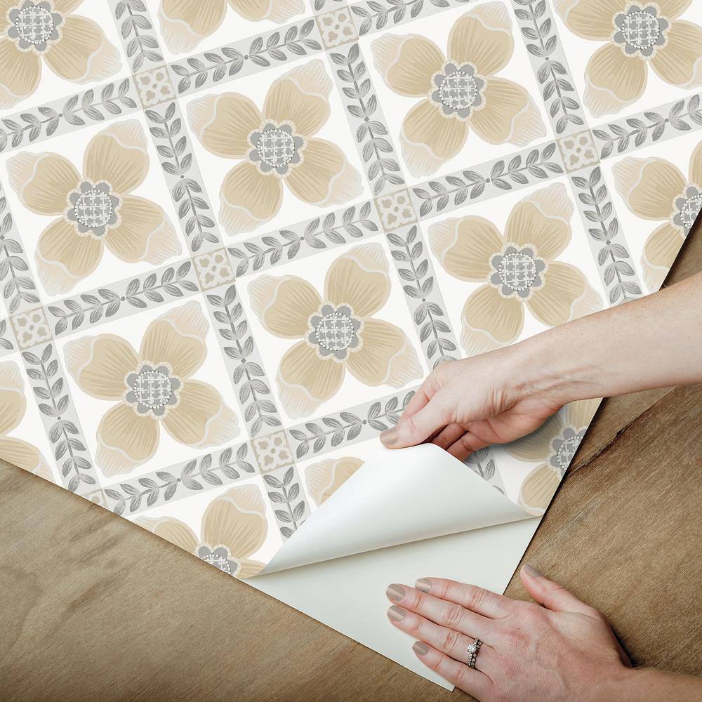 Mimi Neutral Quilted Floral Peel and Stick Wallpaper Roll