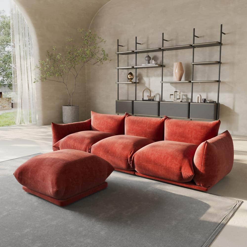 Magic Home 104 in. Flared Arm 4-Piece Chenille 3 Seater Modular