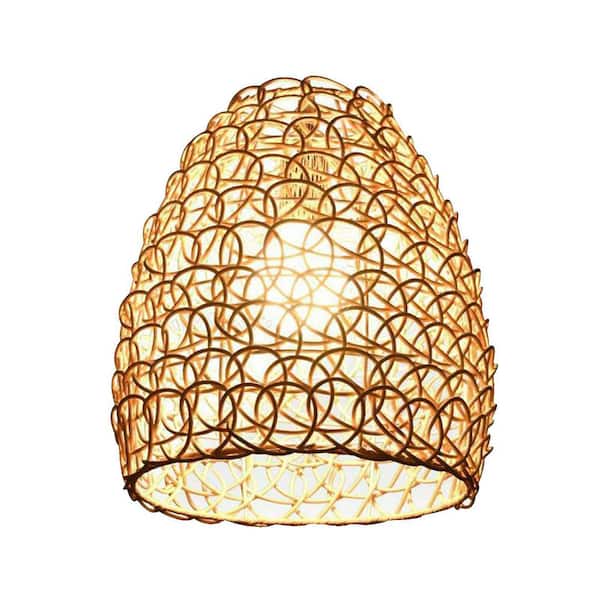 OUKANING 1-Light Natural Rattan Cage Pendant Light with Handmade Wicker Rattan Shade