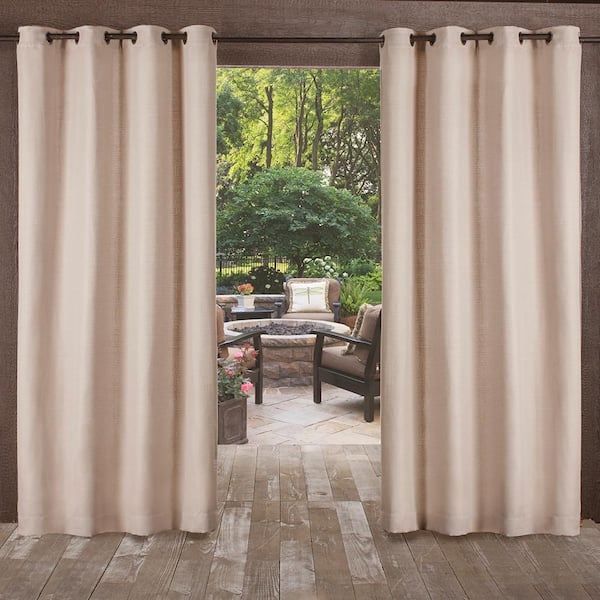 Delano Taupe Solid Light Filtering Grommet Top Indoor/Outdoor Curtain, 54 in. W x 108 in. L (Set of 2)