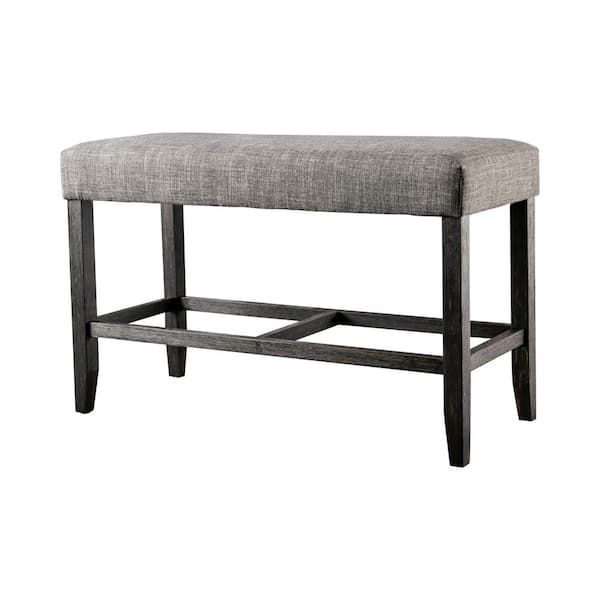 Furniture of America Jorgie Antique Black and Gray Upholstered Counter Height Bench