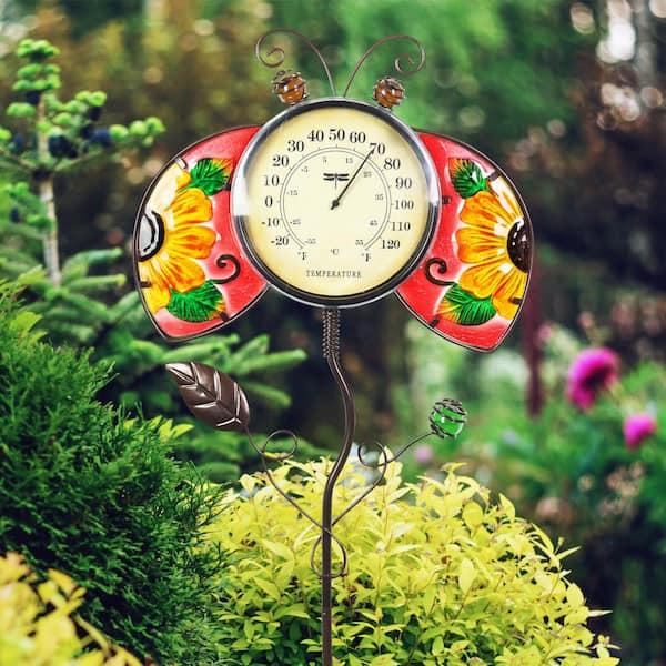 Outdoor Thermometer Decorative Butterfly Garden Stakes with Metal Bird  Feeder for Lawn Yard Patio Decorations