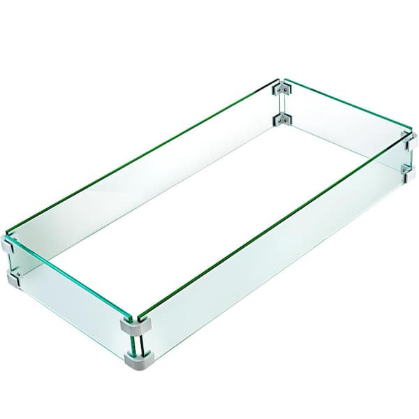 VEVOR Fire Pit Wind Guard 29.5 in. x 13.6 in. x 4 in. Fire Pit Tempered Glass Wind Guard Fence 0.3 in. Thick Fire Pit Insert