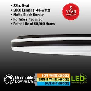 32 in. Oval White with Matte Black Border LED Flush Mount Ceiling Light 3000 Lumens 3000K 4000K 5000K (8-Pack)