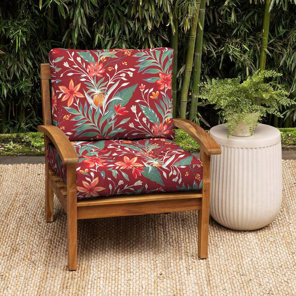 Luau Red Tropical Floral Bamboo and Polyester Outdoor Cushion Set