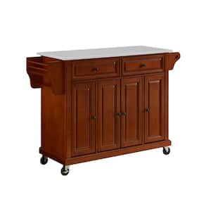 Full Size Cherry Kitchen Cart with White Granite Top