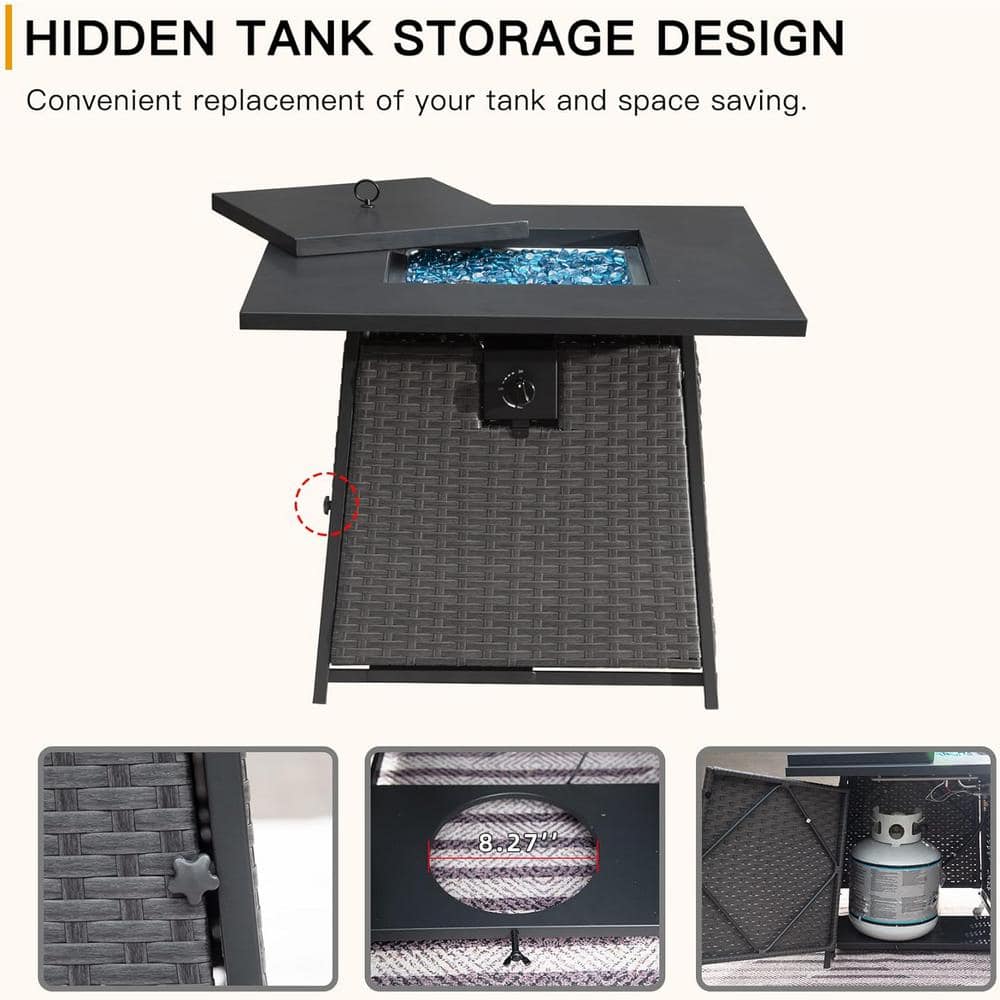 32" Black Steel Propane Gas Fire Pit Table with Wicker Base
