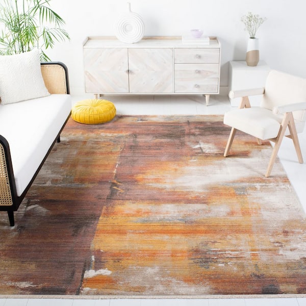 Vintage Persian 9 ft. x 12 ft. Rust/Gold Abstract Marble Area Rug