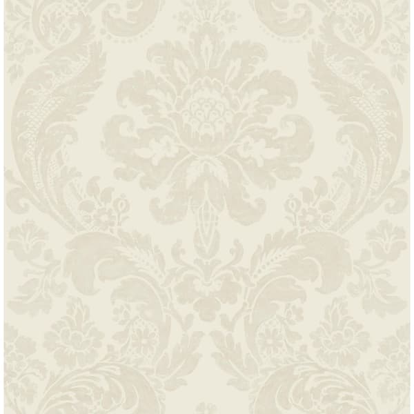 A-Street Prints Shadow Cream White Flocked Damask Wallpaper Sample