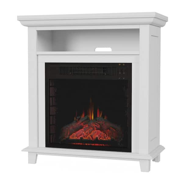 Unbranded 27 in. White Entertainment Center Fits TV's up to 32 in. with Electric Fireplace Heater and Realistic LED Flames