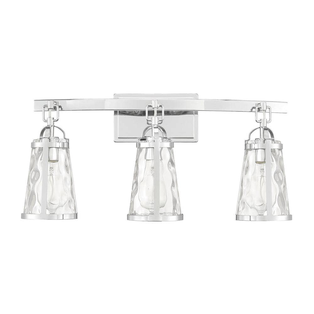 Albany Polished Chrome 3-Light Vanity with Water Glass Shades