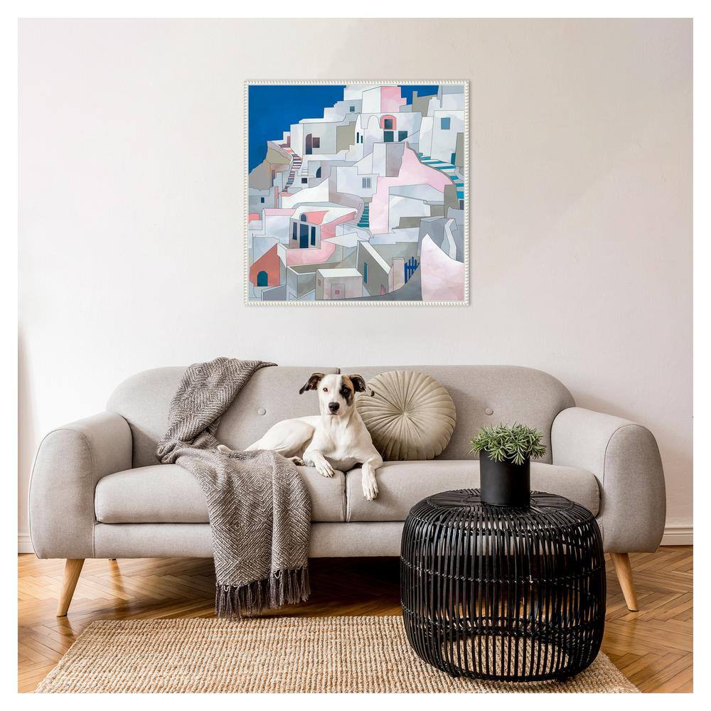 Santorini Seashore Abstract Canvas Print with Beaded Frame, 30" x 30"