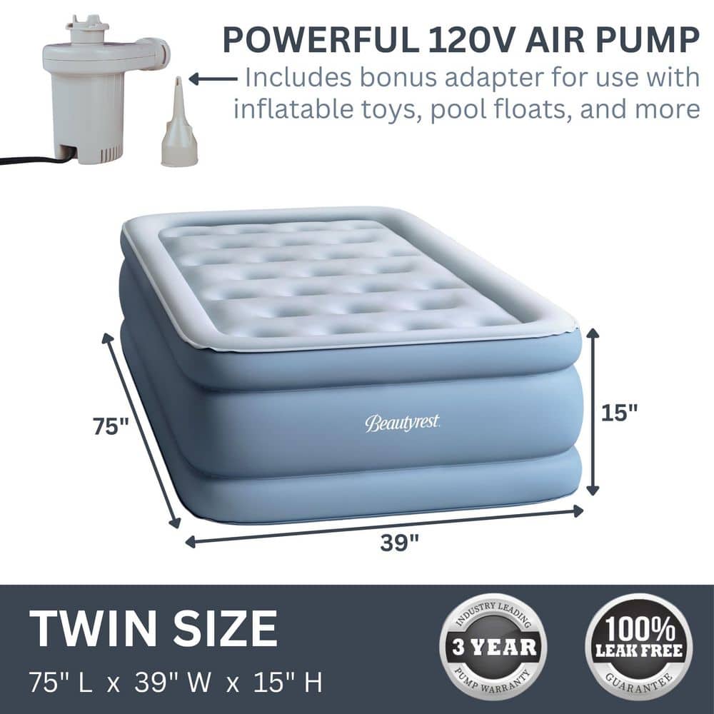 Twin Blue Raised Inflatable Air Mattress with Pump
