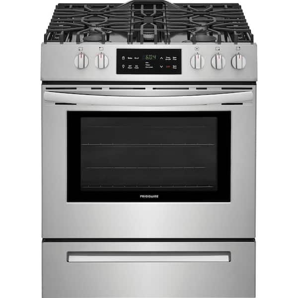 Frigidaire 30 in. 5 Burner Slide-In Gas Range in Stainless Steel with Self-Cleaning Oven