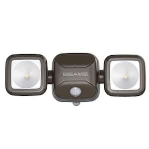 Outdoor 500 Lumen Battery Powered Motion Activated Integrated LED Twin Head Security Light, Brown