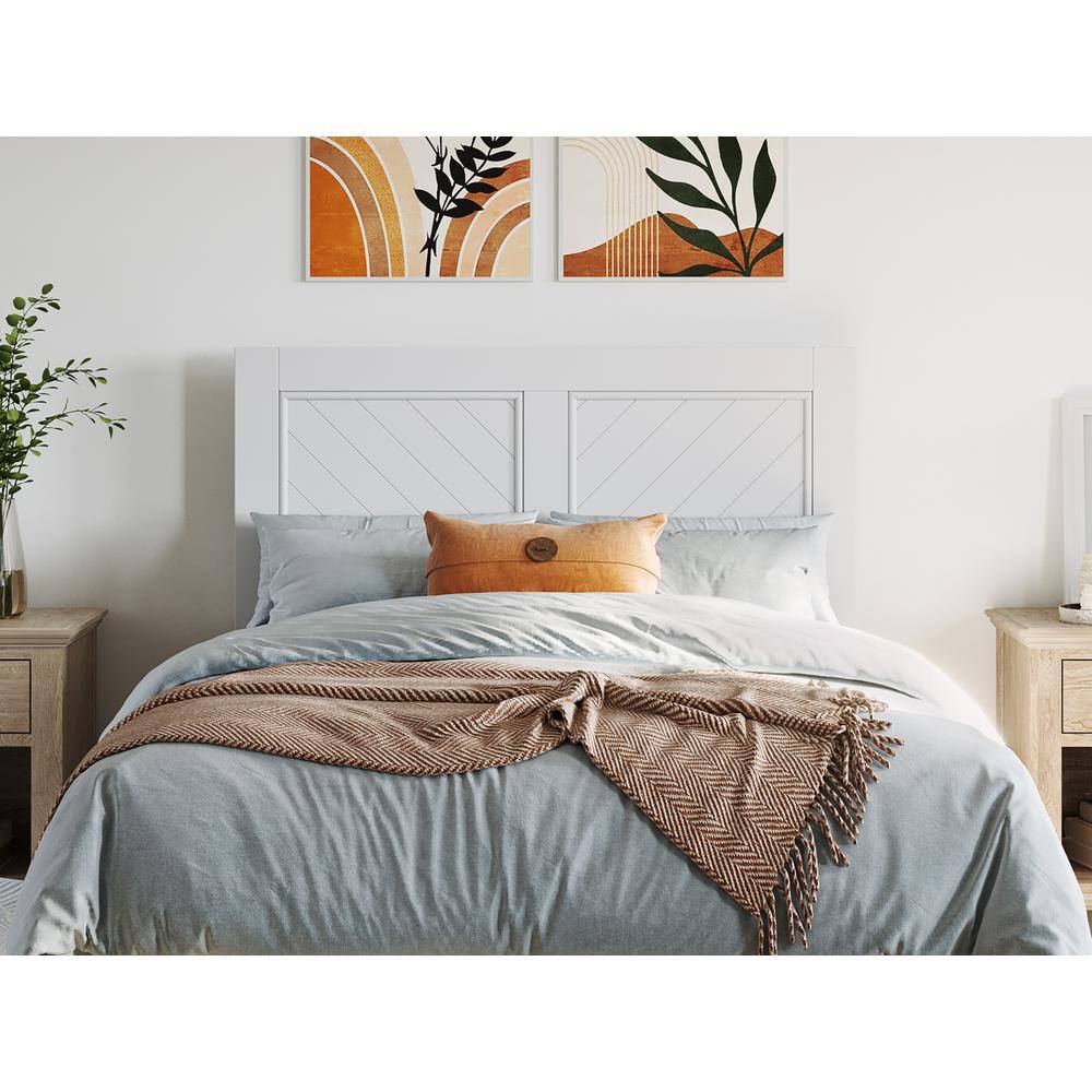 White Twin XL Wood Platform Bed with Chevron Headboard and Storage Drawers