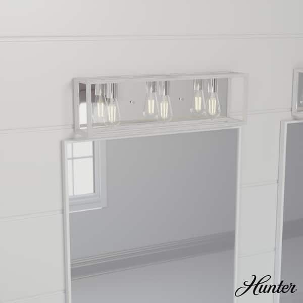 Hunter Squire Manor 25 in. 3-Light Chrome Vanity Light with Distressed White Frame