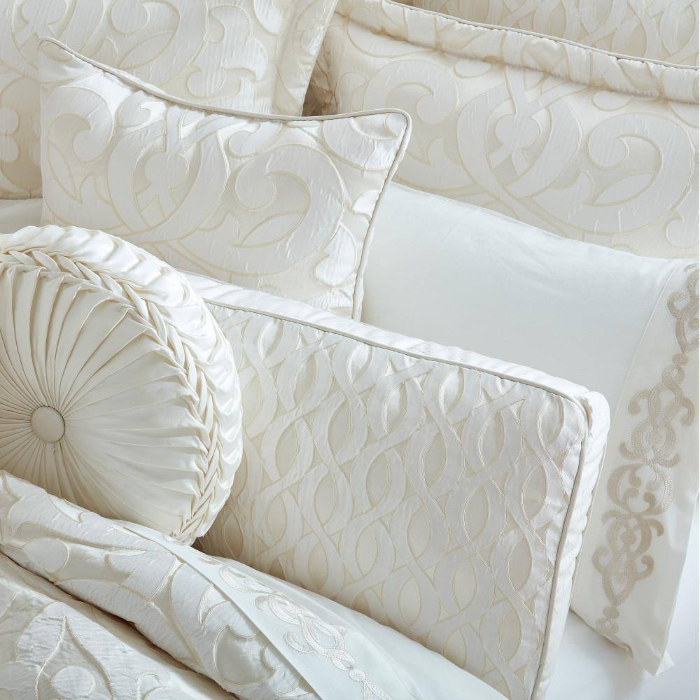 Ivory Damask 20" Square Decorative Throw Pillow with Satin Trim