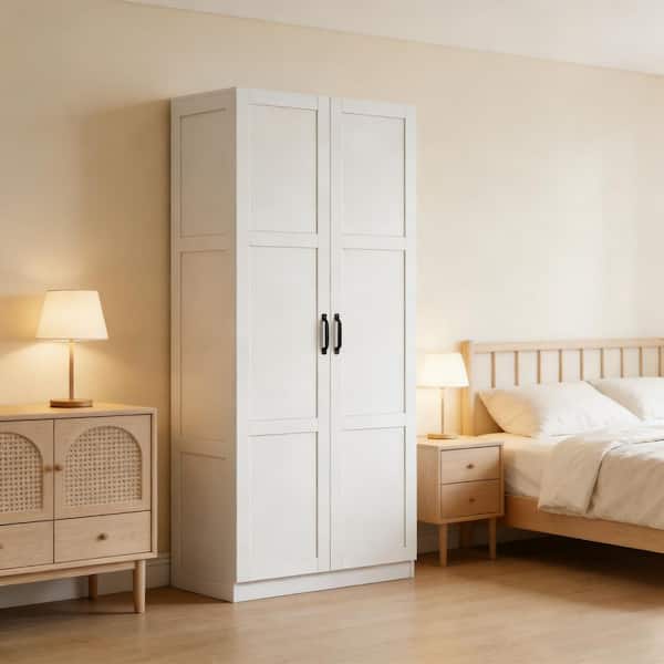 70.9 in. White Wood Tall Buffet Storage Cabinet with 7 Compartments, Adjustable Shelves, Soft-Close Hinges