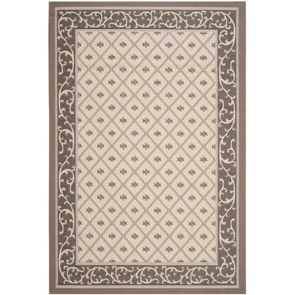 Courtyard Beige/Dark Beige 7 ft. x 10 ft. Border Indoor/Outdoor Patio  Area Rug