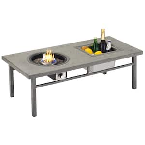 3-in-1 Outdoor Aluminum Dining Patio Firepit Table Propane Gas Fire Pit Table With Stainless Steel Ice Tub in Gray
