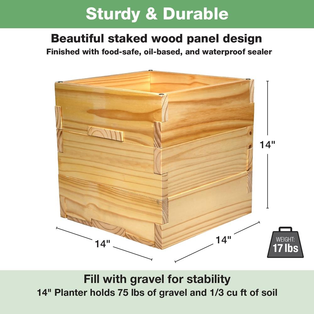 Natural Wood Square Outdoor Planter with Pole Support