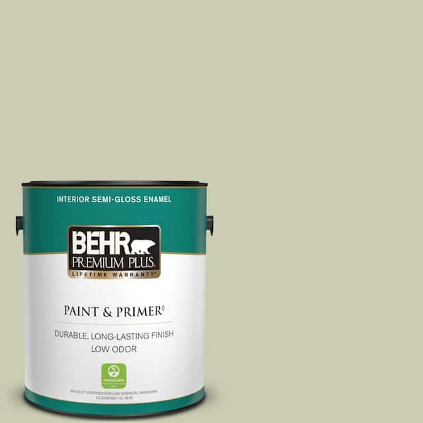 BEHR PREMIUM PLUS 1 gal. #BIC-13 Chilled Cucumber Semi-Gloss Enamel Low Odor Interior Paint & Primer