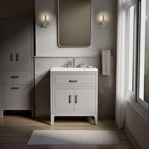 KOHLER Seer 30 in. Single Sink Freestanding Mohair Grey Bath Vanity with White Quartz Top Assembled