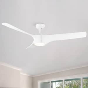 56 in. Integrated Dimmable LED Outdoor Matte White Ceiling Fan with Light Kit, DC Motor, Downrod and Remote Control
