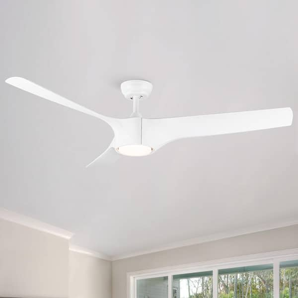 56 in. Integrated Dimmable LED Outdoor Matte White Ceiling Fan with Light Kit, DC Motor, Downrod and Remote Control